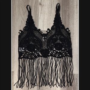 Vici Dolls black fringe crop top, size XS/S